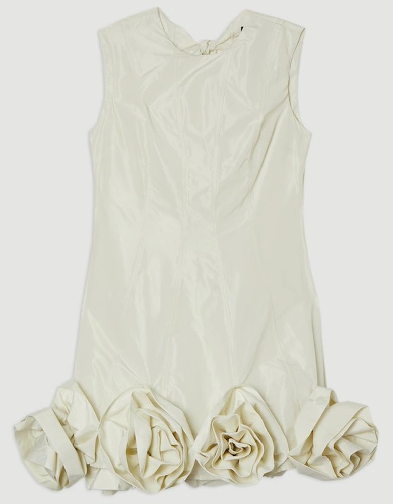 Drama Taffeta Rosette Woven Mini Dress With Bow Detail