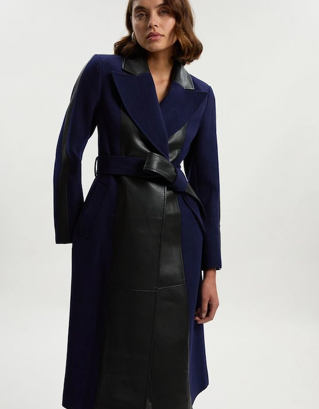Wool PU Mix Belted Midi Coat, 5 of 4