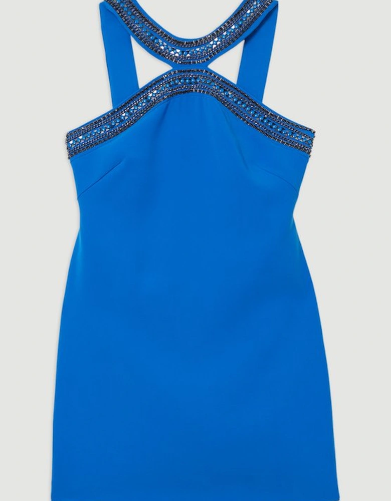 Enamel Chain Detail Halter Woven Mini Dress