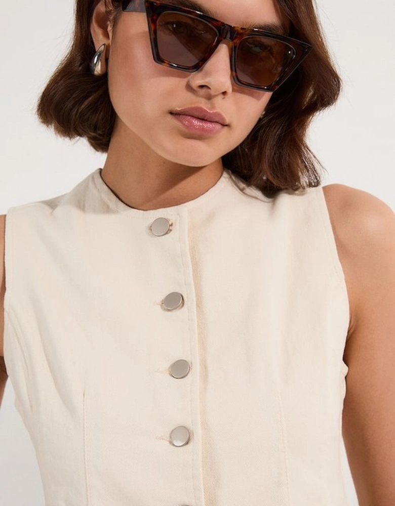 Denim High Neck Waistcoat
