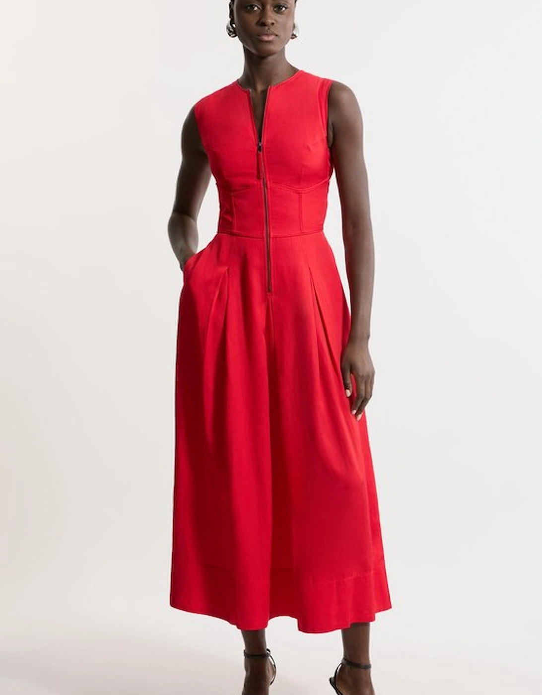 Premium Linen Twill Woven Sleeveless Maxi Dress, 4 of 3