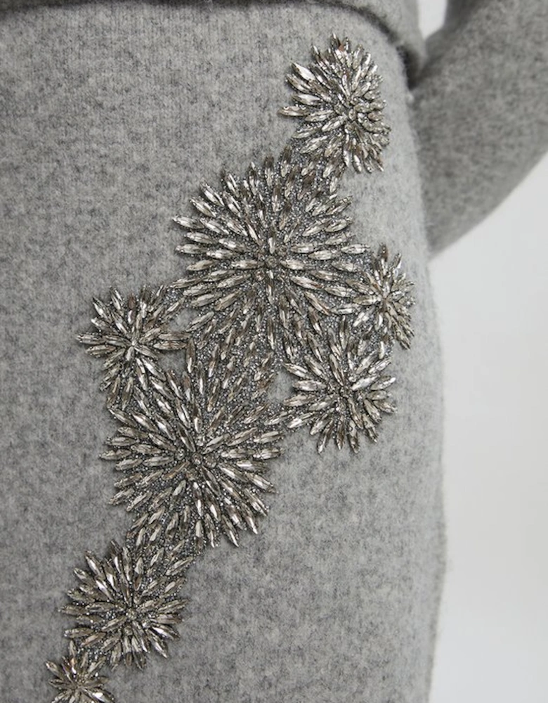 Wool Blend Embellished Cosy Pencil Midi Skirt