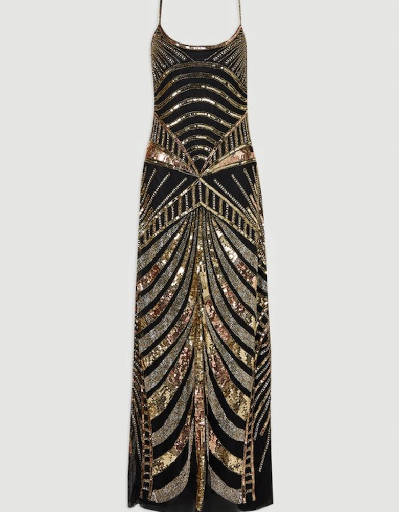 Premium Mirrored Crystal Embellished Woven Prom Dress