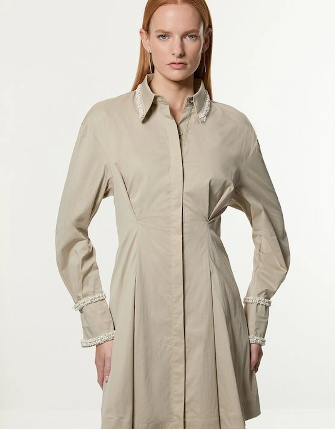 Tall Pearl Trim Cotton Full Skirt Mini Dress, 5 of 4