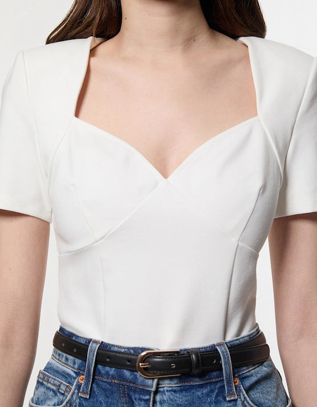 Ponte Short Sleeve Sweetheart Neckline Bodysuit