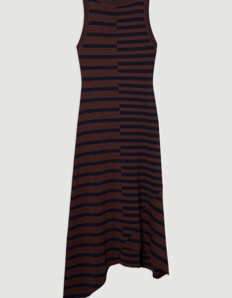 Asymmetric Hem Cut About Stripe Sleeveless Knitted Midi Dress