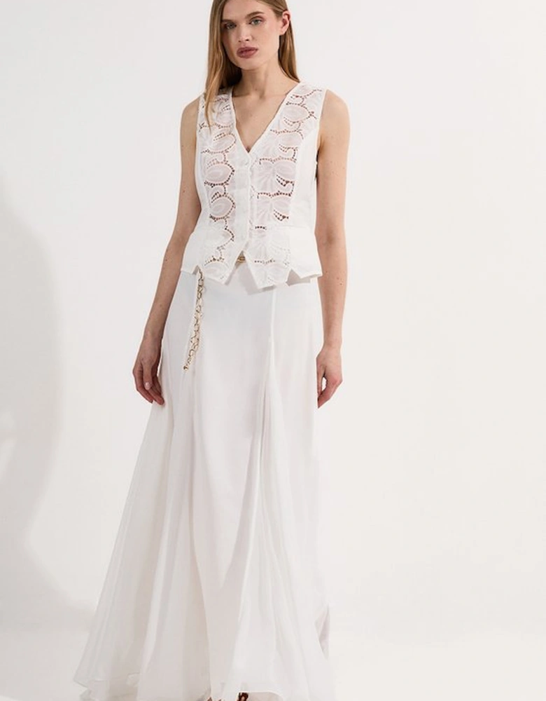 Crinkle Georgette Godet Woven Maxi Skirt
