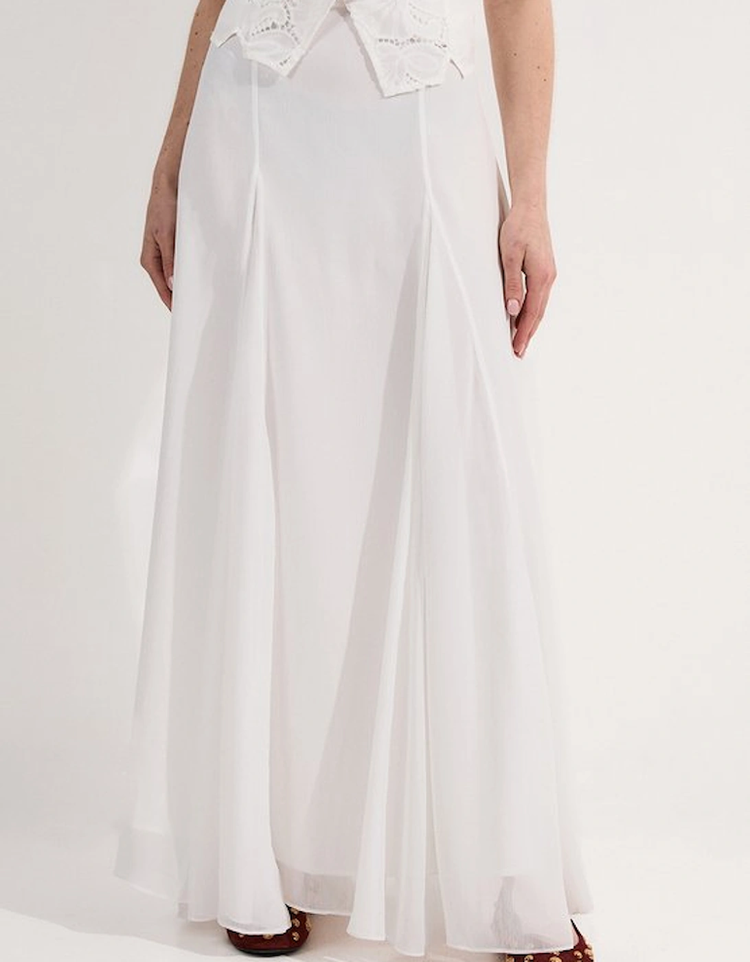 Crinkle Georgette Godet Woven Maxi Skirt