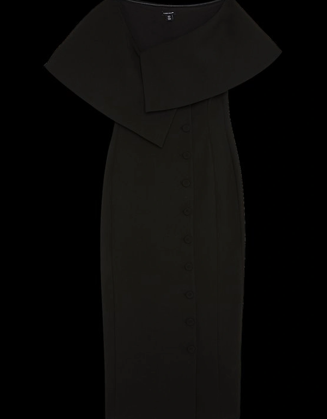 Compact Stretch Off Shoulder Button Through Tailored Midaxi Pencil Dress