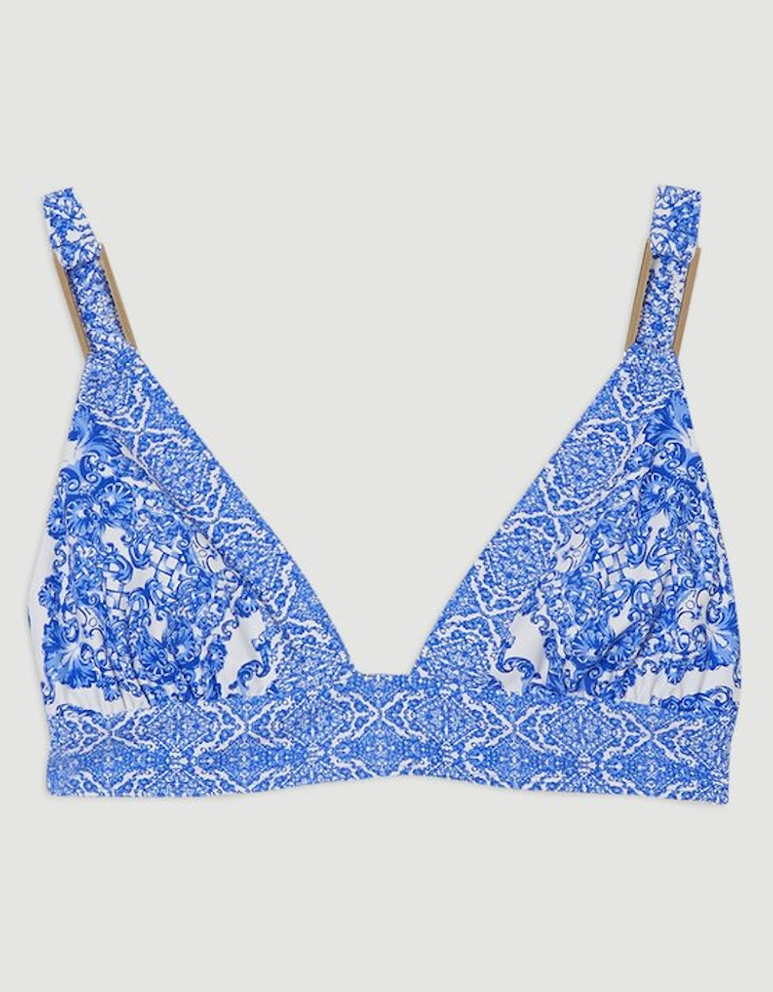 Blue Scarf Print Plunge Bikini Top
