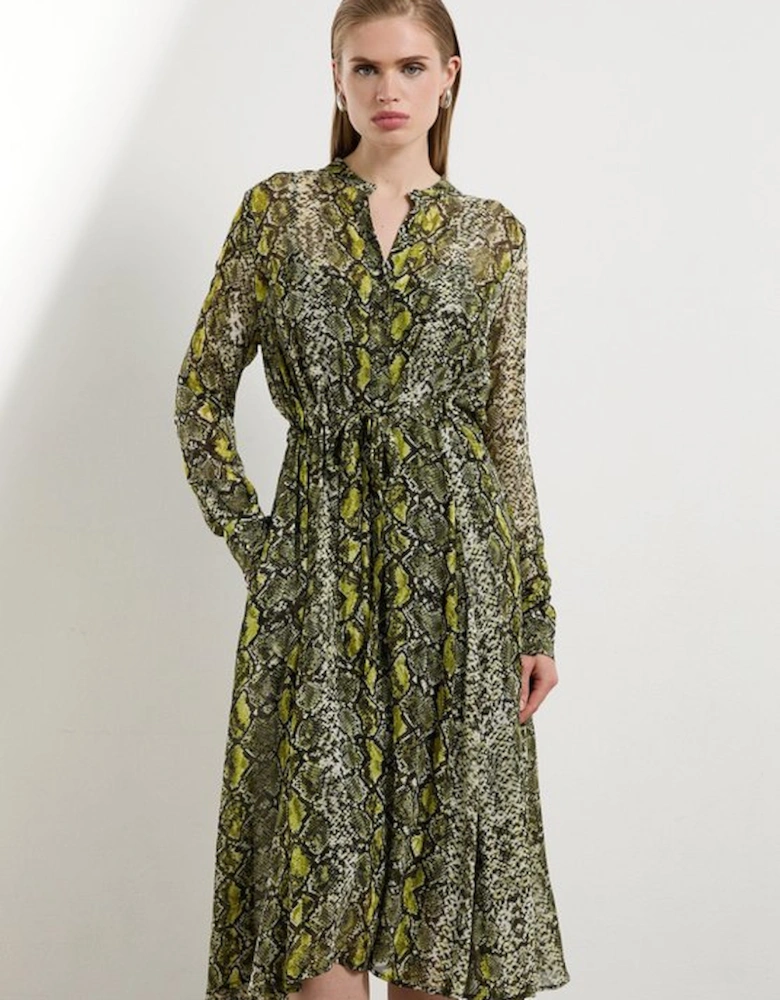 Petite Snake Print Viscose Georgette Woven Midi Dress