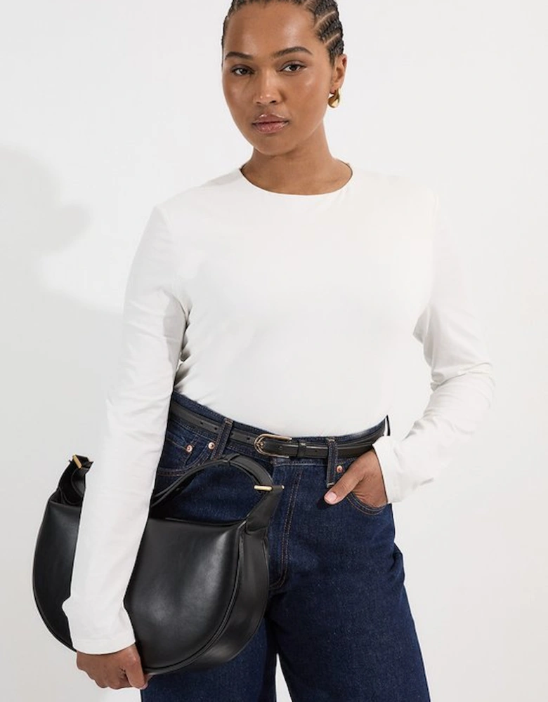 Plus Size Stretch Cotton Crew Neck Long Sleeve Top