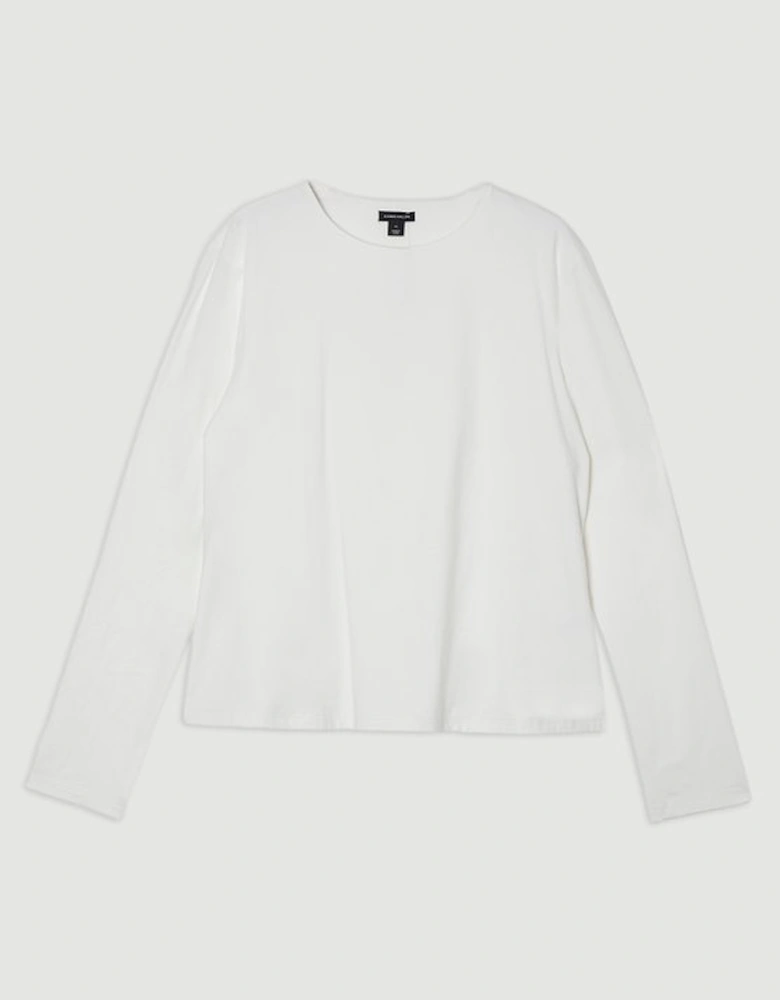 Plus Size Stretch Cotton Crew Neck Long Sleeve Top