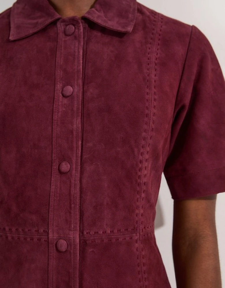 Suede Stab Stitch Button Mini Dress