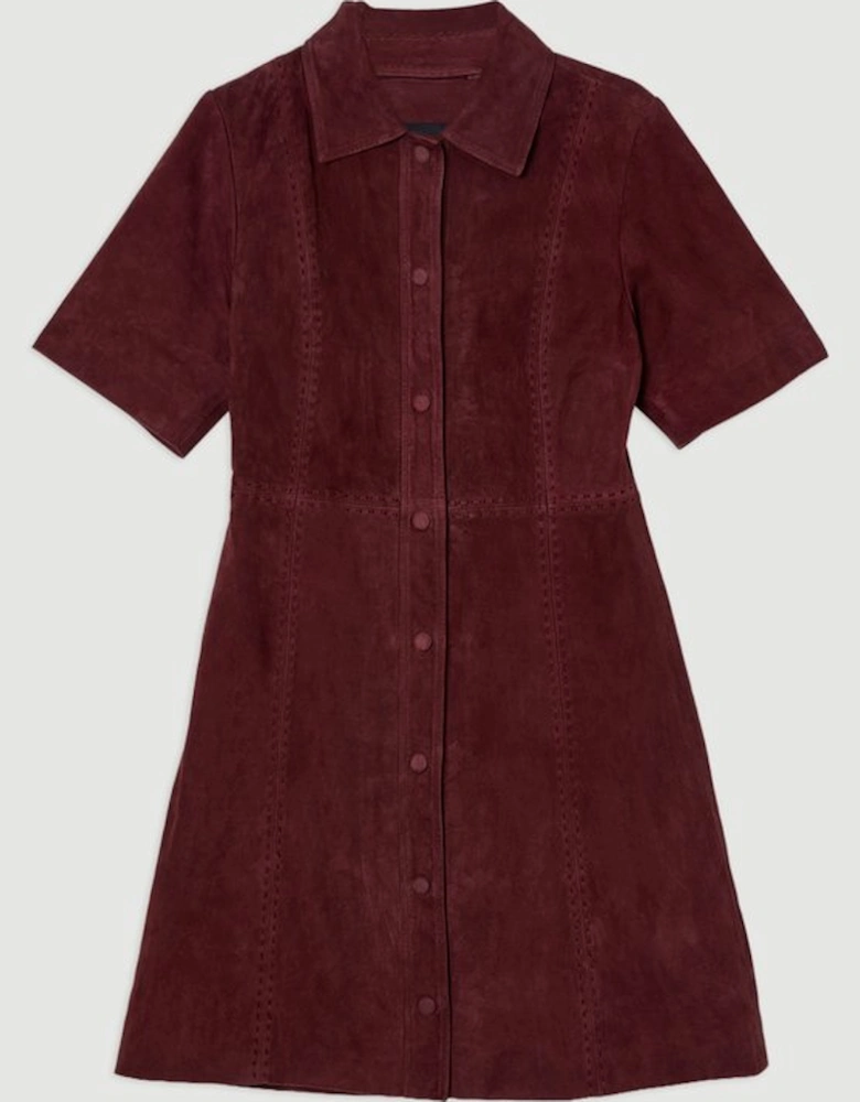 Suede Stab Stitch Button Mini Dress