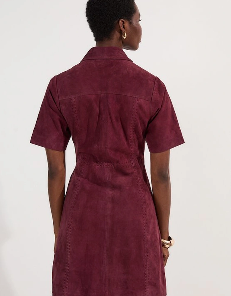 Suede Stab Stitch Button Mini Dress