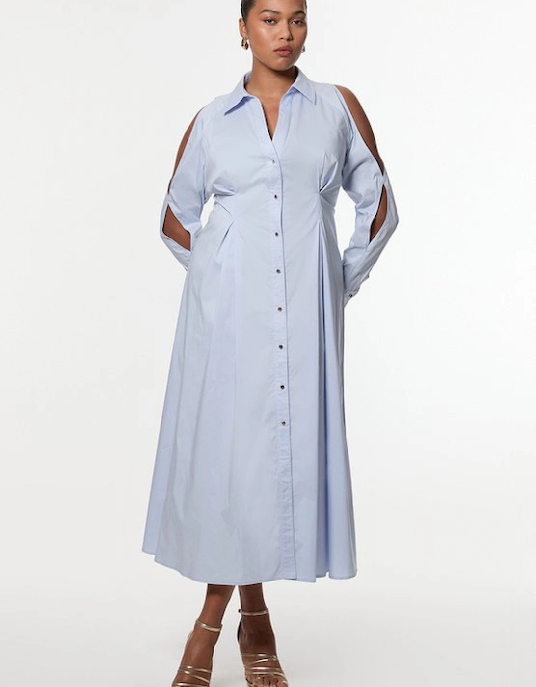 Plus Size Cotton Poplin Woven Shirt Dress With Chain Detail, 5 of 4