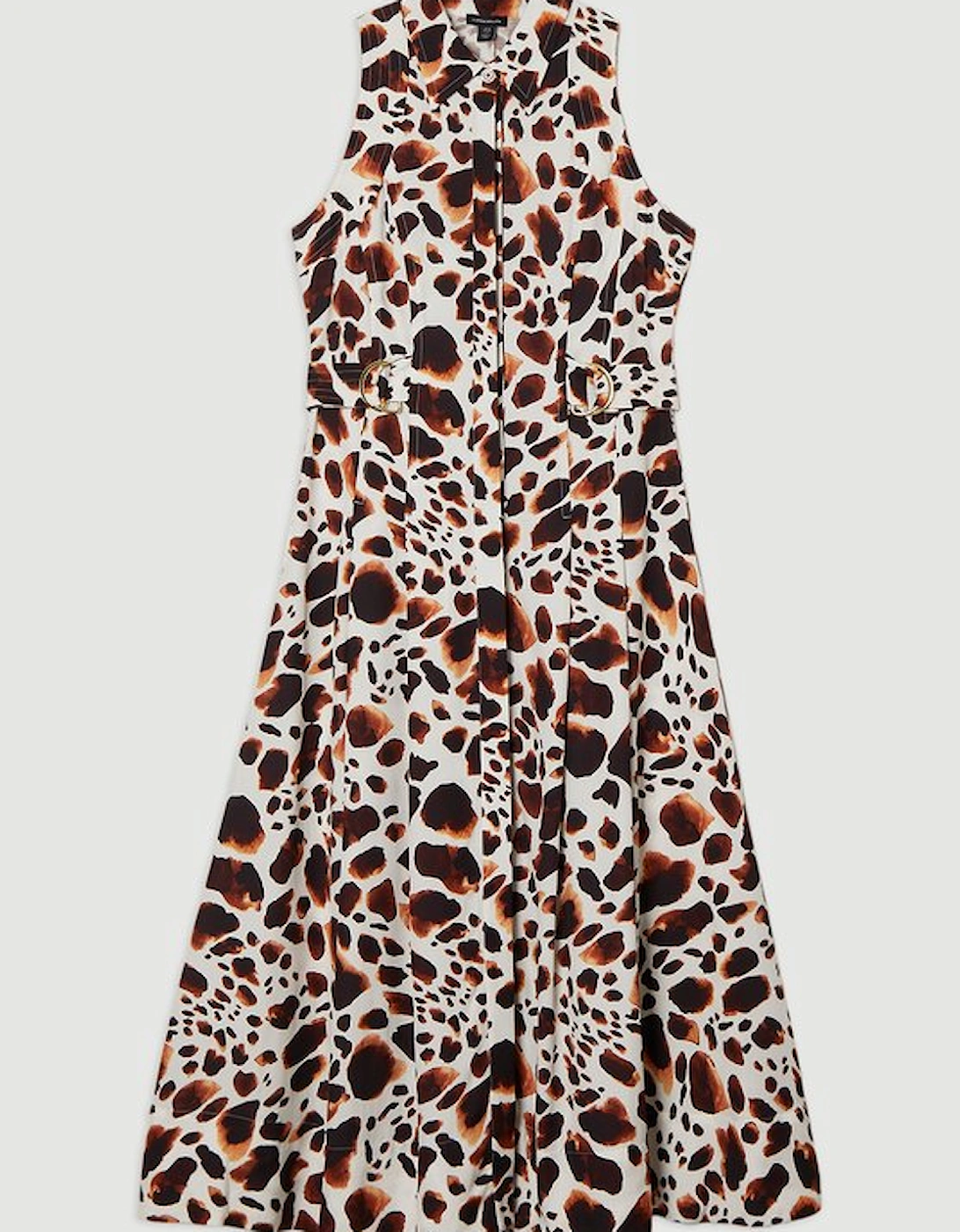 Premium Viscose Linen Topstitch Halter Neck Woven Midi Dress With D Ring Detail