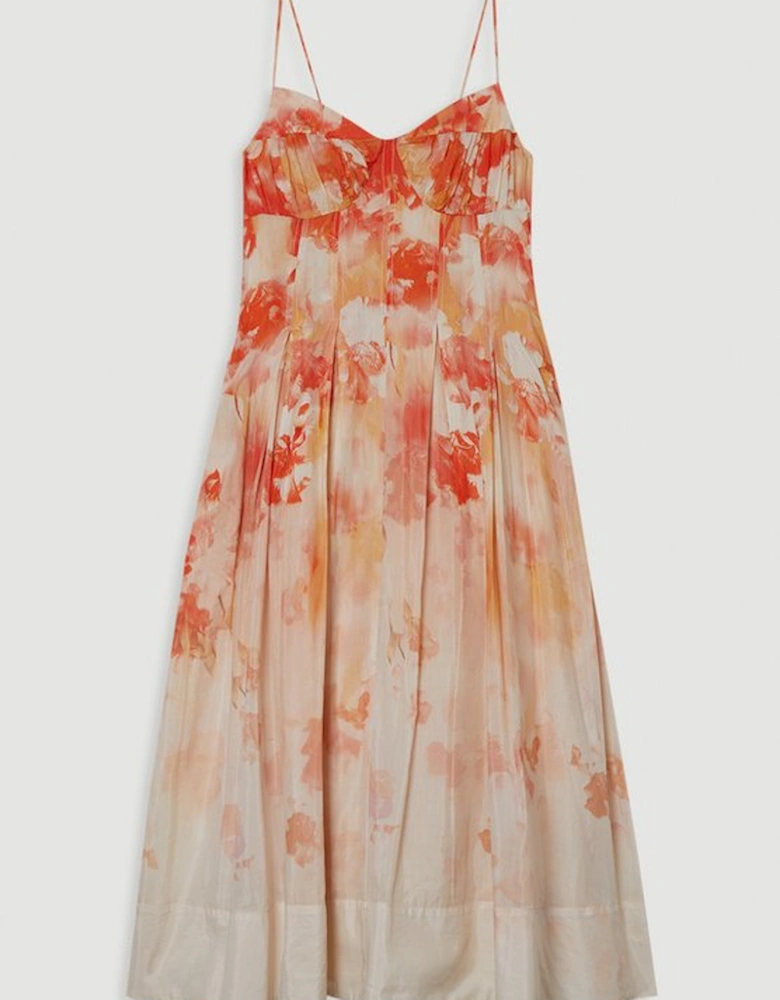 Silk Cotton Trailing Floral Strappy Midi Dress