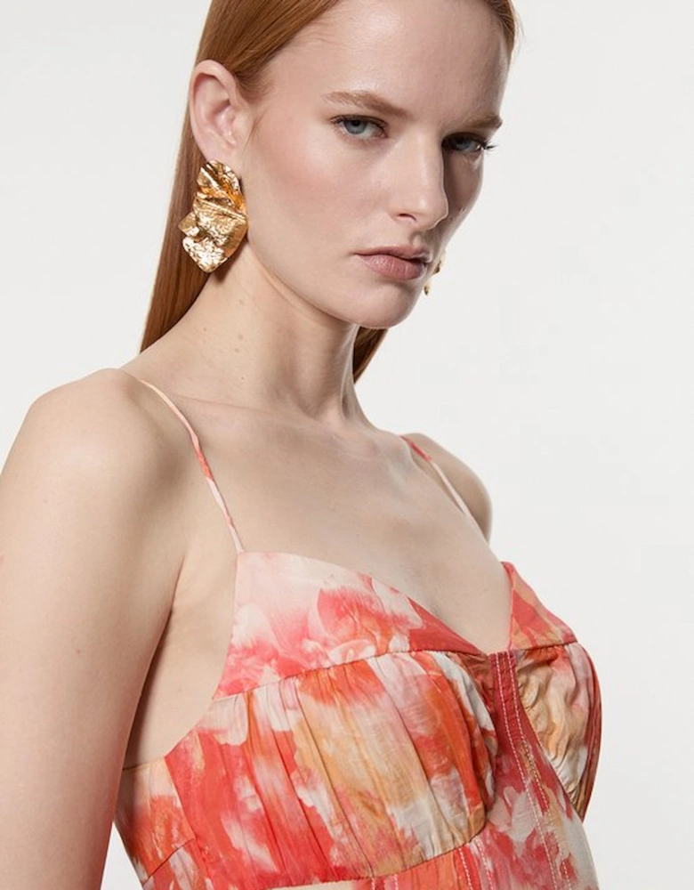 Silk Cotton Trailing Floral Strappy Midi Dress