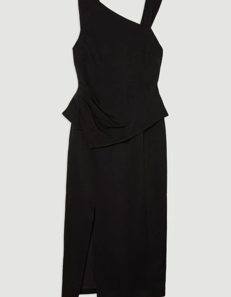 Premium Viscose Linen Asymmetric Neck Tailored Pencil Maxi Dress