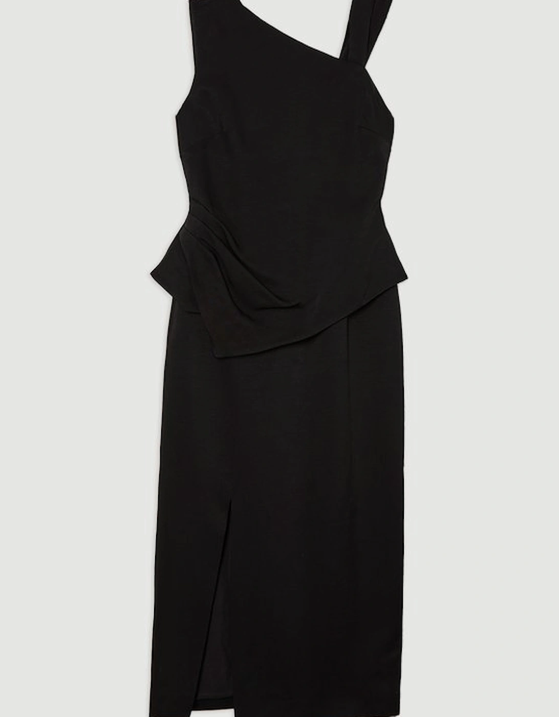 Premium Viscose Linen Asymmetric Neck Tailored Pencil Maxi Dress