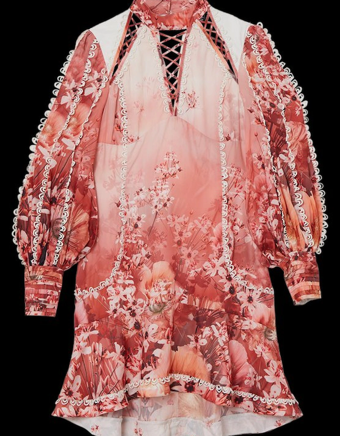 Trailing Floral Woven High Neck Mini Dress