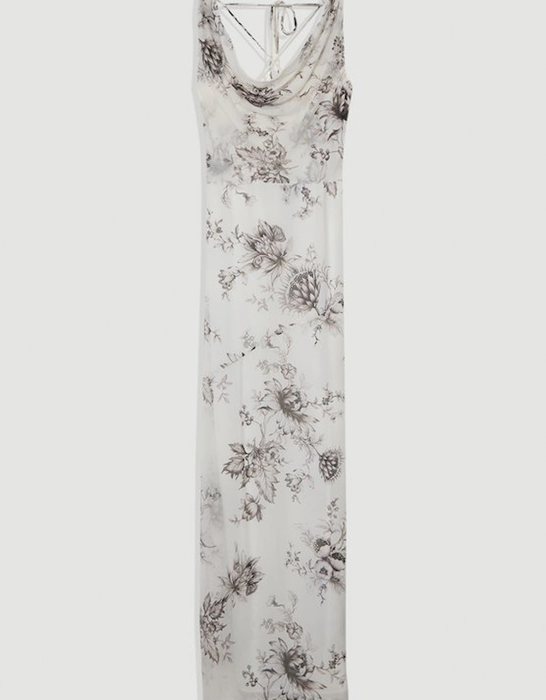 Sheer Viscose Georgette Sketchy Floral Deep V Woven Halter Neck Dress
