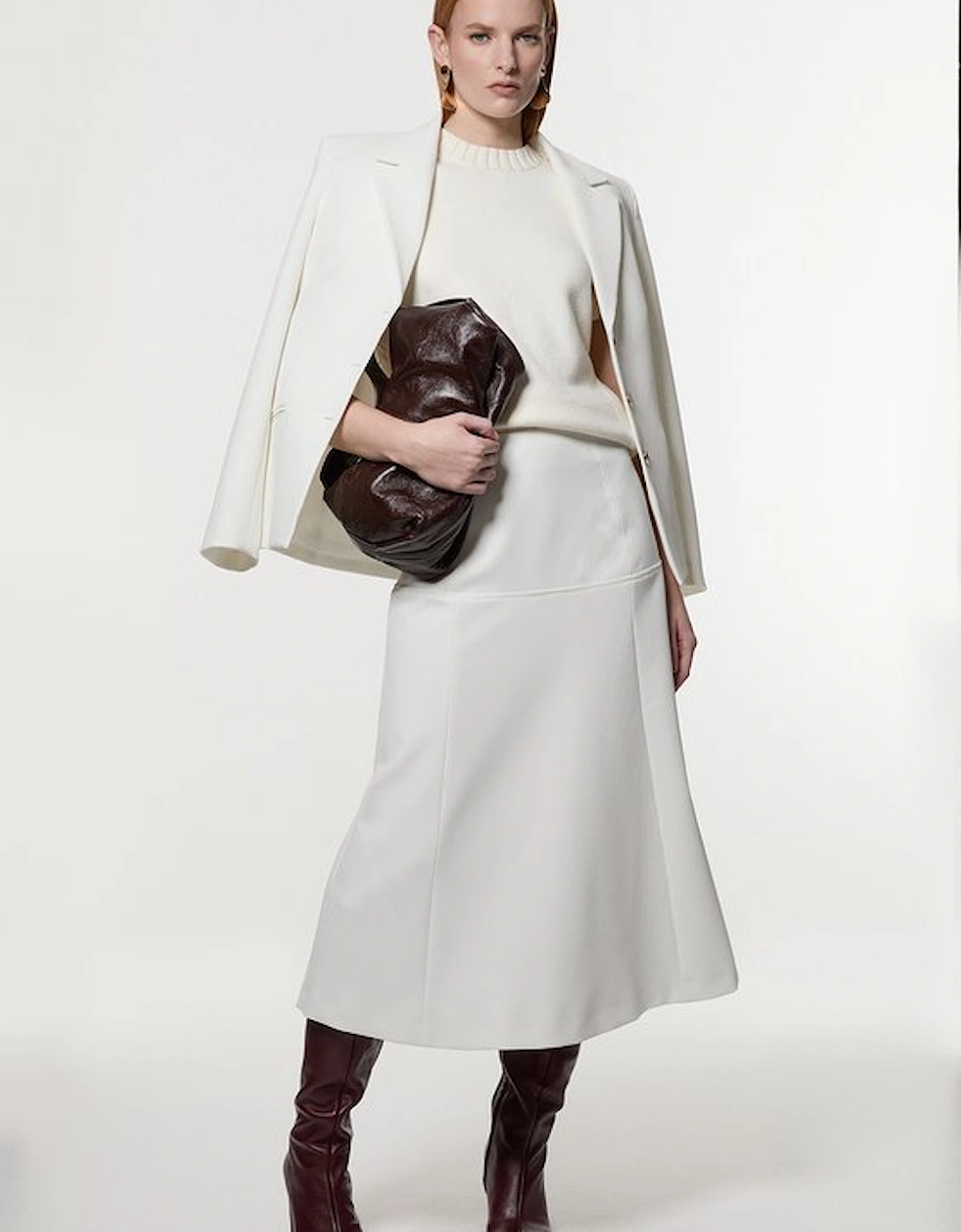 Tailored Textured Full Midi Skirt
