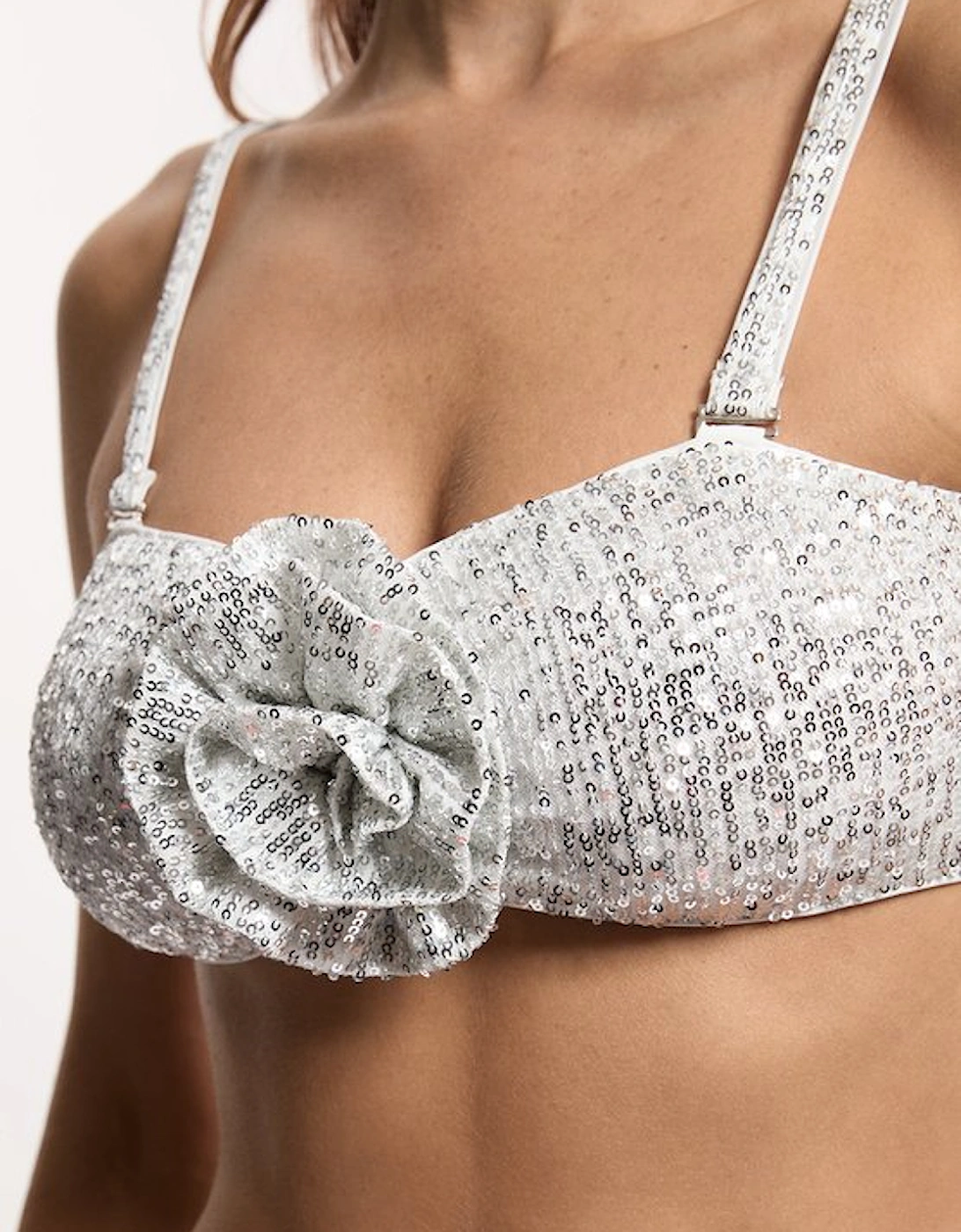 Sequin Cut Out Rosette Bikini Top