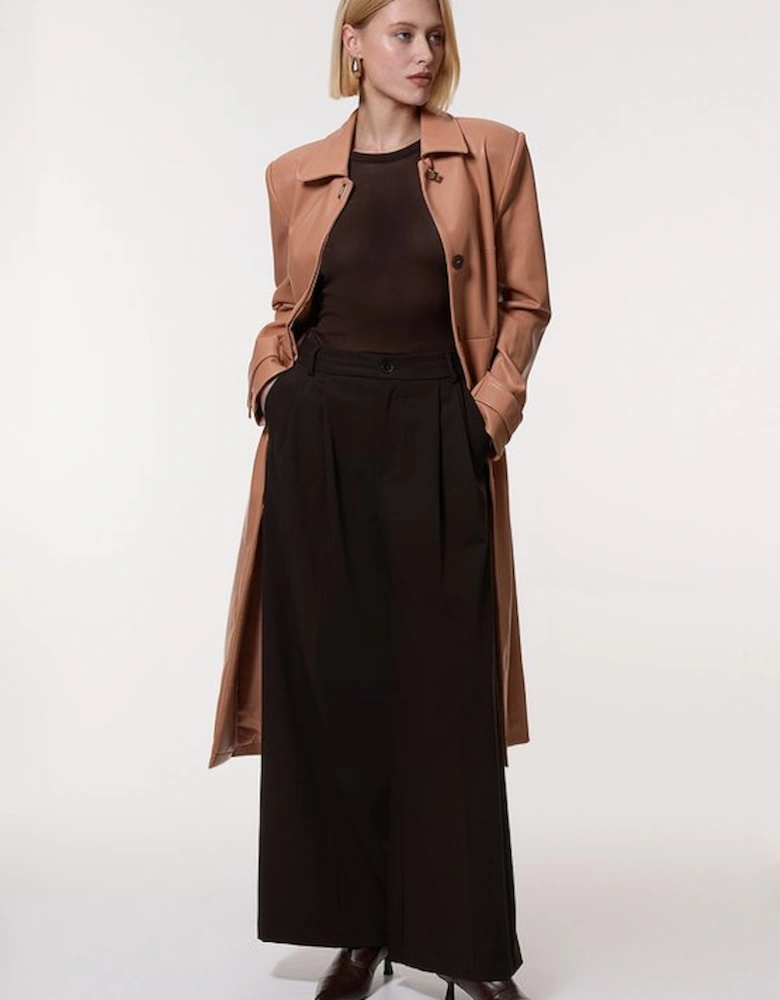 Faux Leather Clasp Detail Clean Tailored Trench Coat