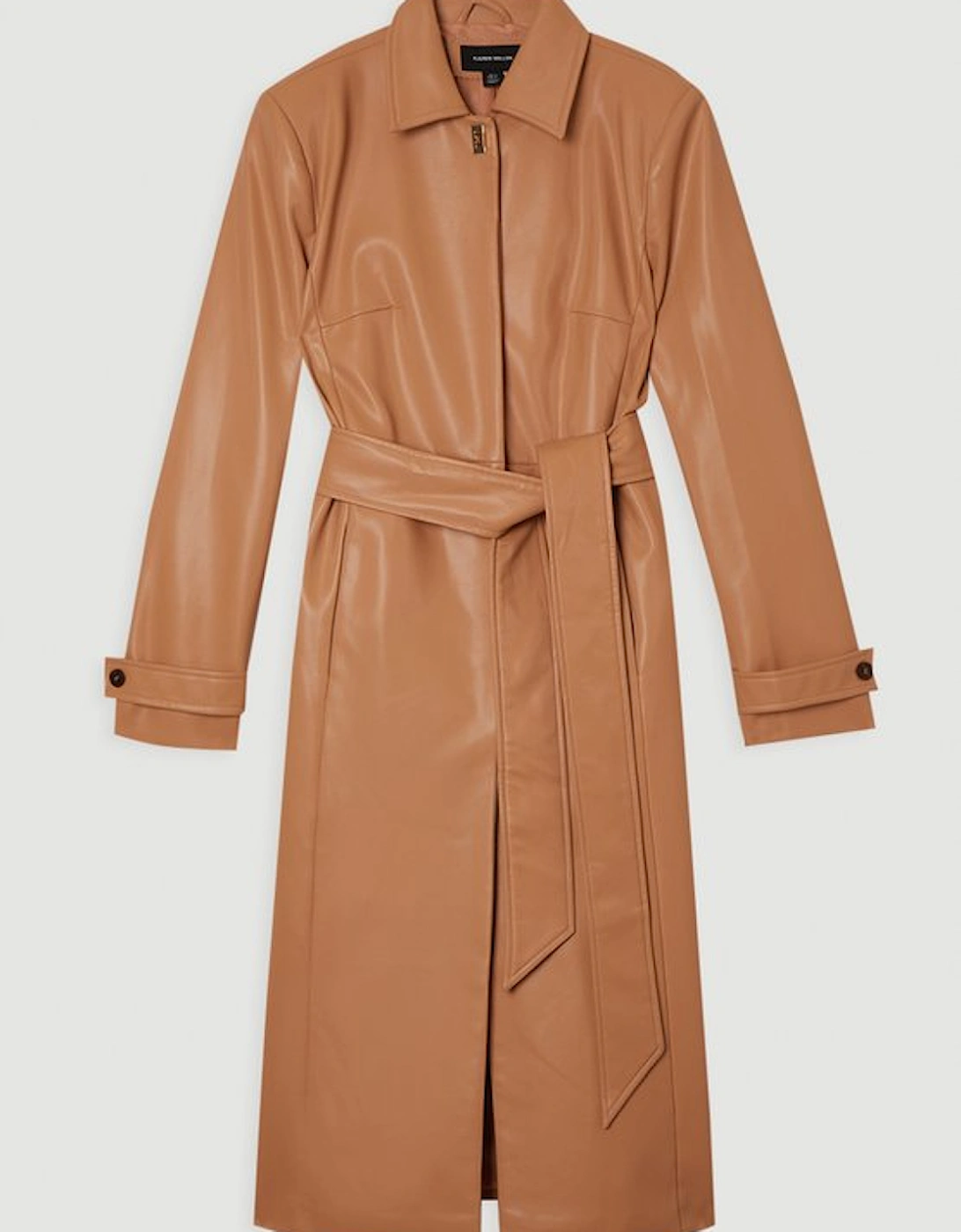 Faux Leather Clasp Detail Clean Tailored Trench Coat