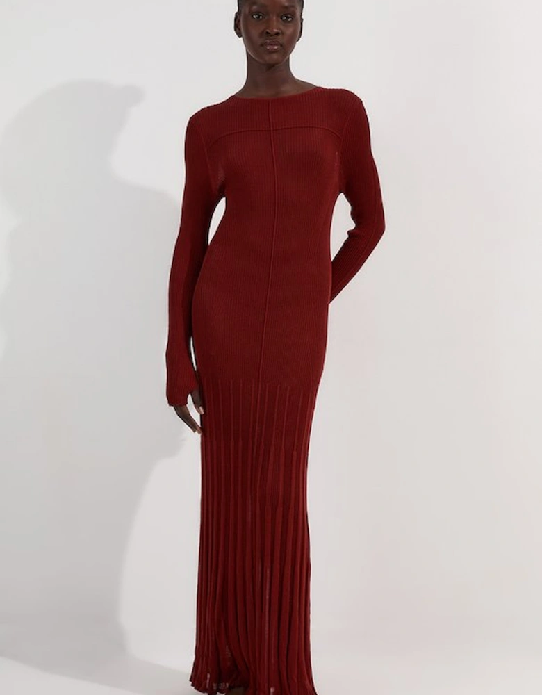 Drapey Sheer Rib Knitted Midi Dress