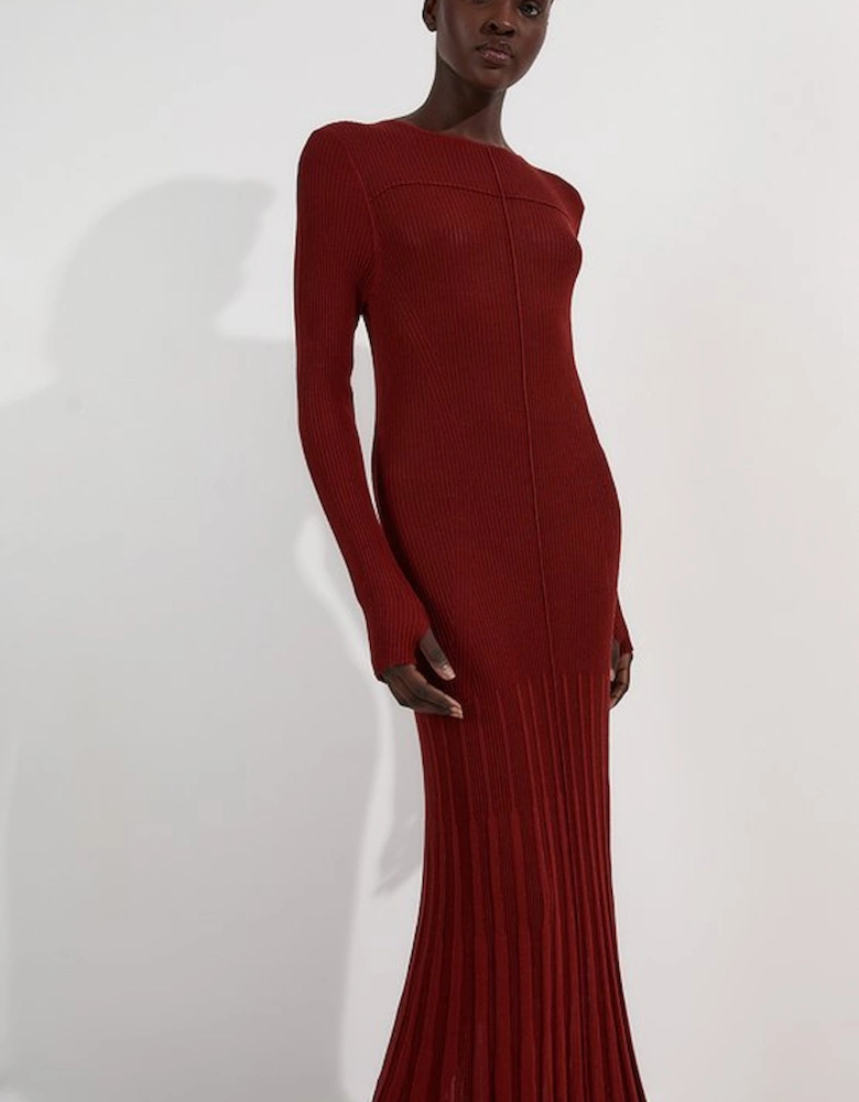 Drapey Sheer Rib Knitted Midi Dress