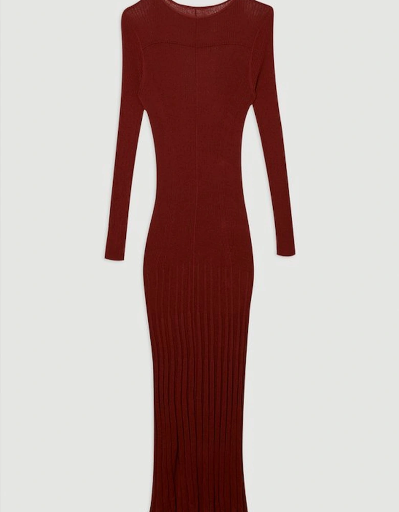 Drapey Sheer Rib Knitted Midi Dress
