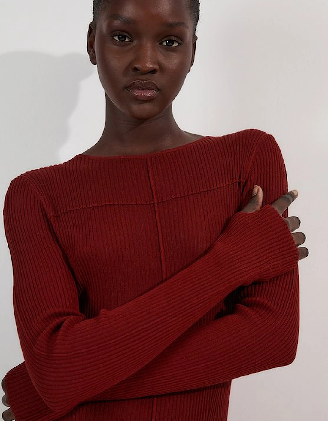 Drapey Sheer Rib Knitted Midi Dress