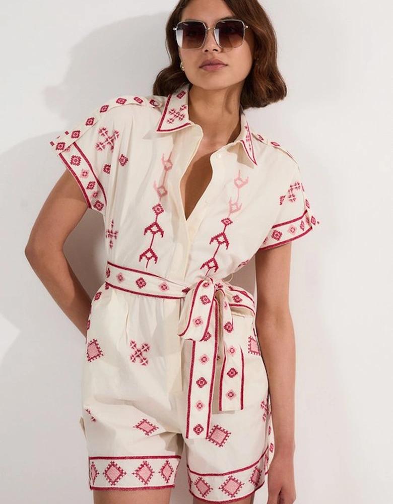 Cotton Embroidered Woven Playsuit
