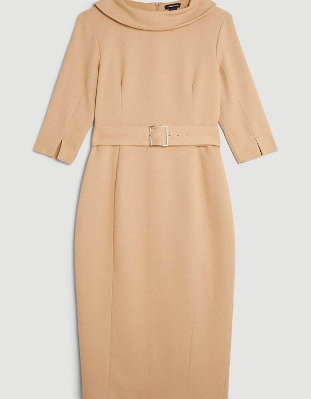 Tailored Structured Crepe Roll Neck Pencil Midi Dress