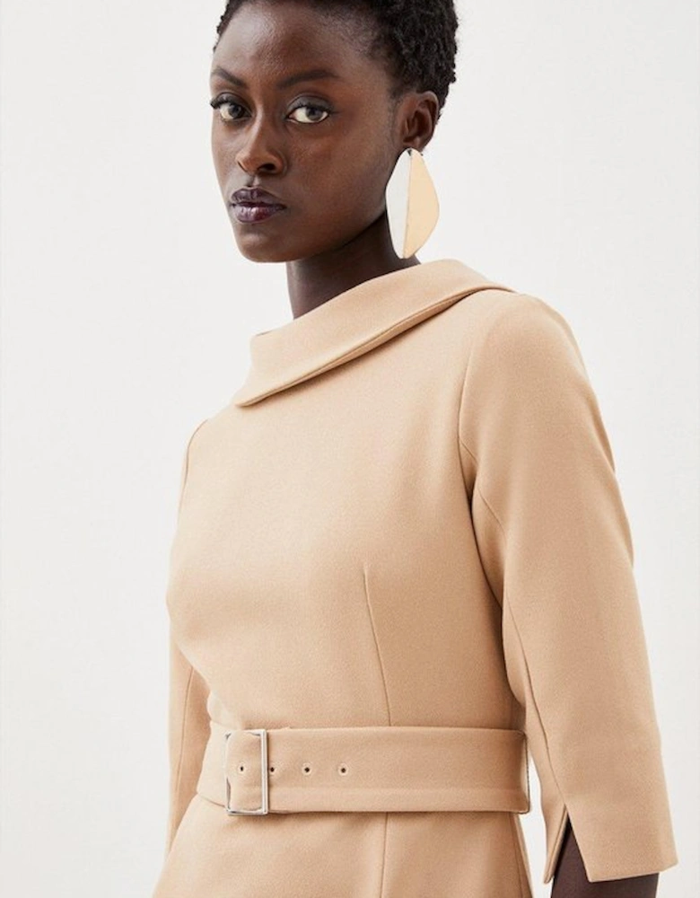 Tailored Structured Crepe Roll Neck Pencil Midi Dress