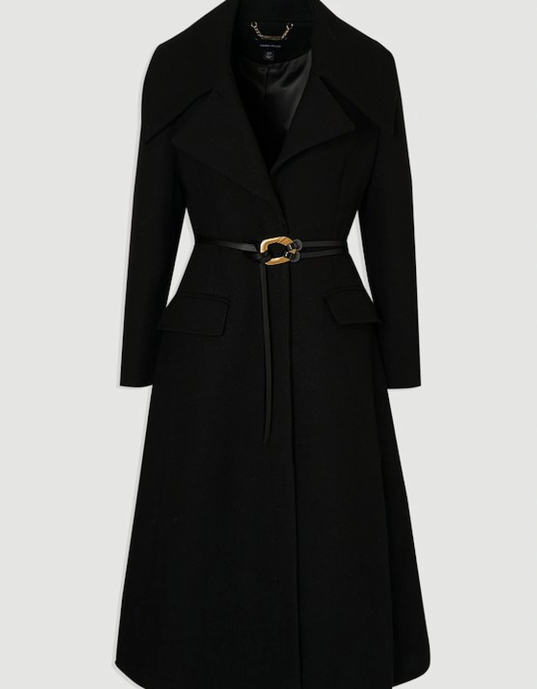 Wool Shawl Collar Belted Tailored Midi Coat
