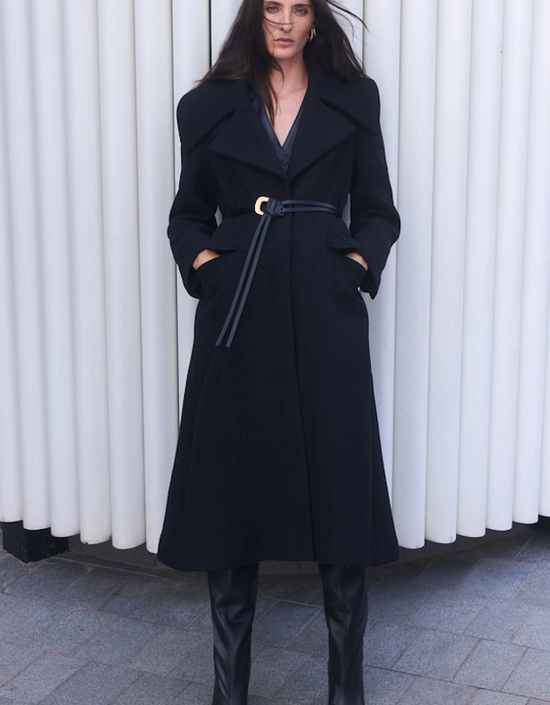 Wool Shawl Collar Belted Tailored Midi Coat, 2 of 1