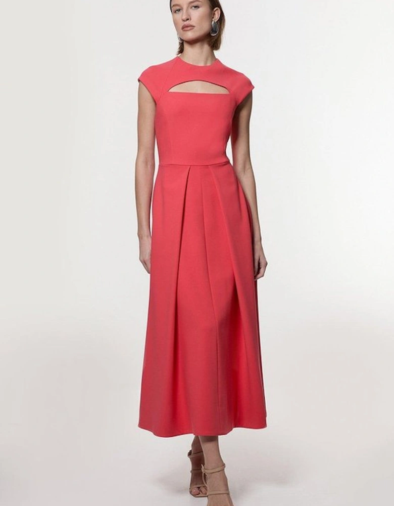 Compact Stretch Full Skirted Tailored Midaxi Dress