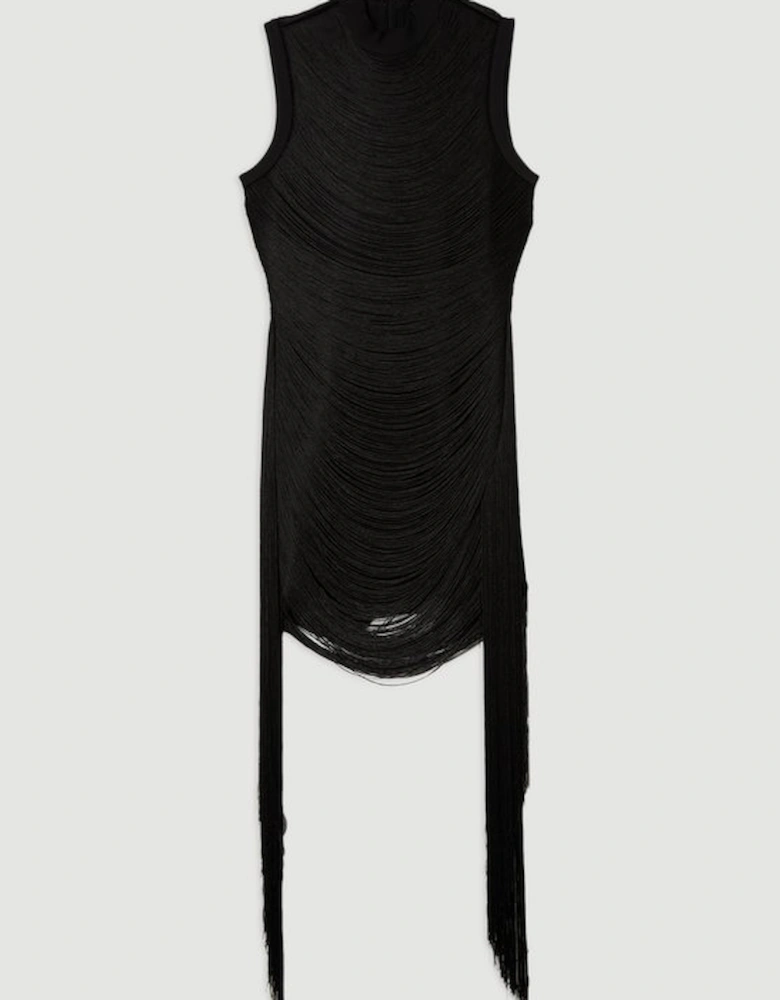 Bandage Figure Form Knit Tassel Mini Dress