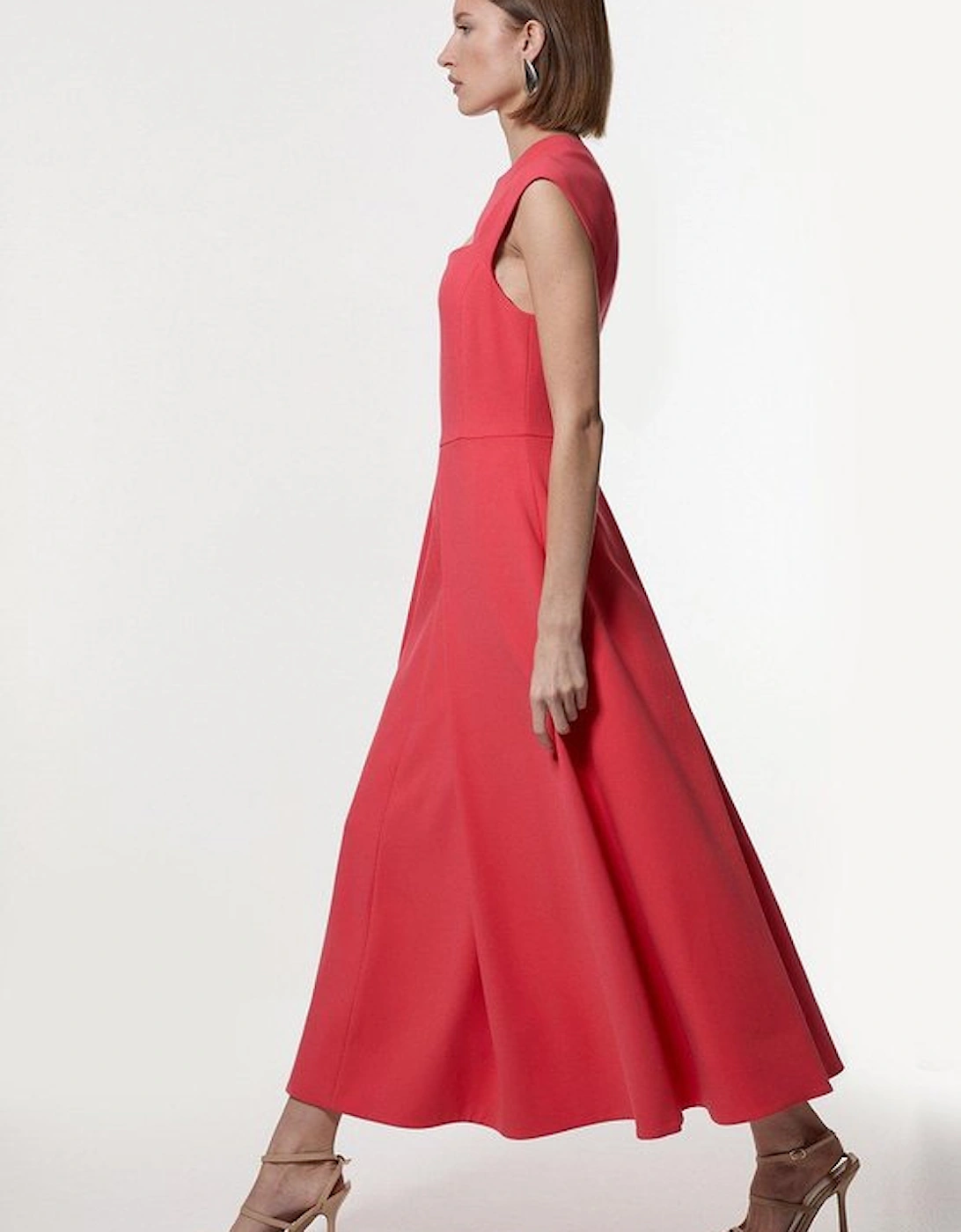 Compact Stretch Full Skirted Tailored Midaxi Dress