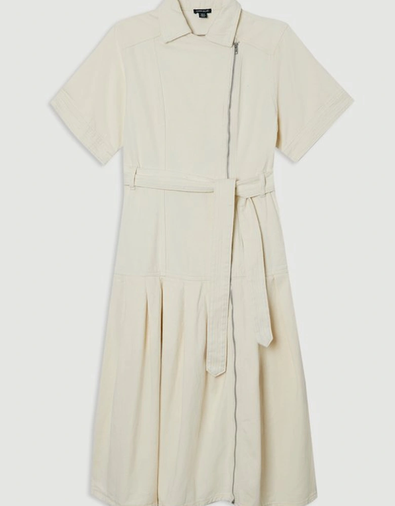 Denim Pleated Hem Biker Dress