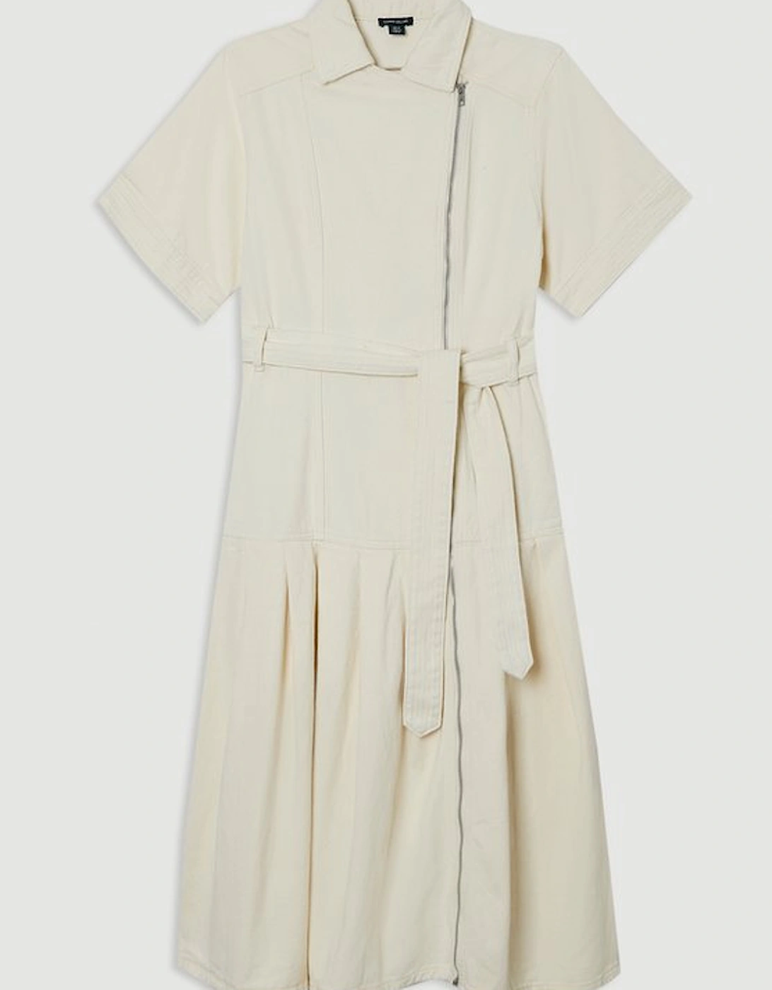 Denim Pleated Hem Biker Dress