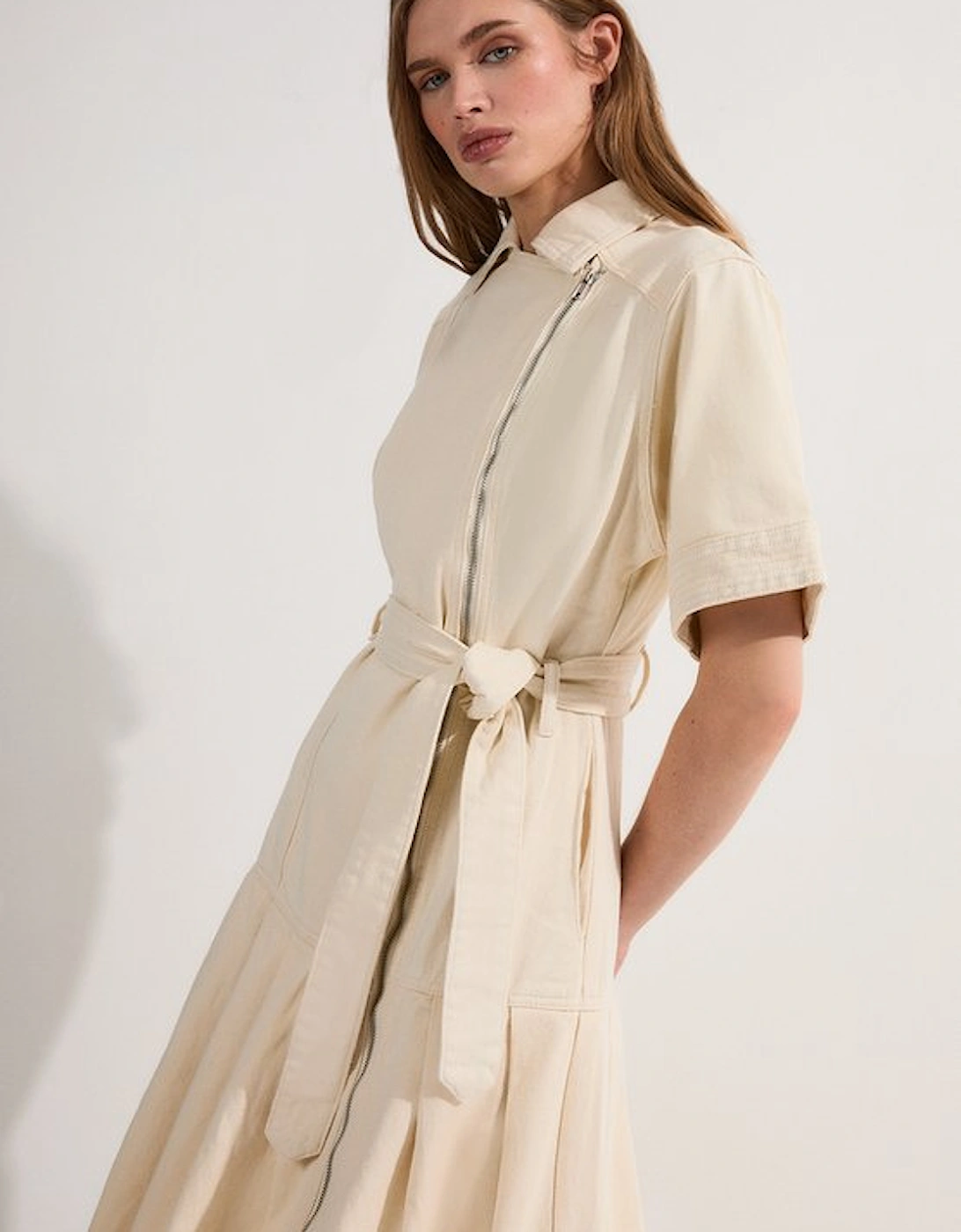 Denim Pleated Hem Biker Dress, 5 of 4
