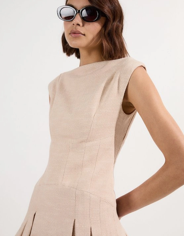 Spring Tweed Tailored Sleeveless Full Skirted Midi Dress