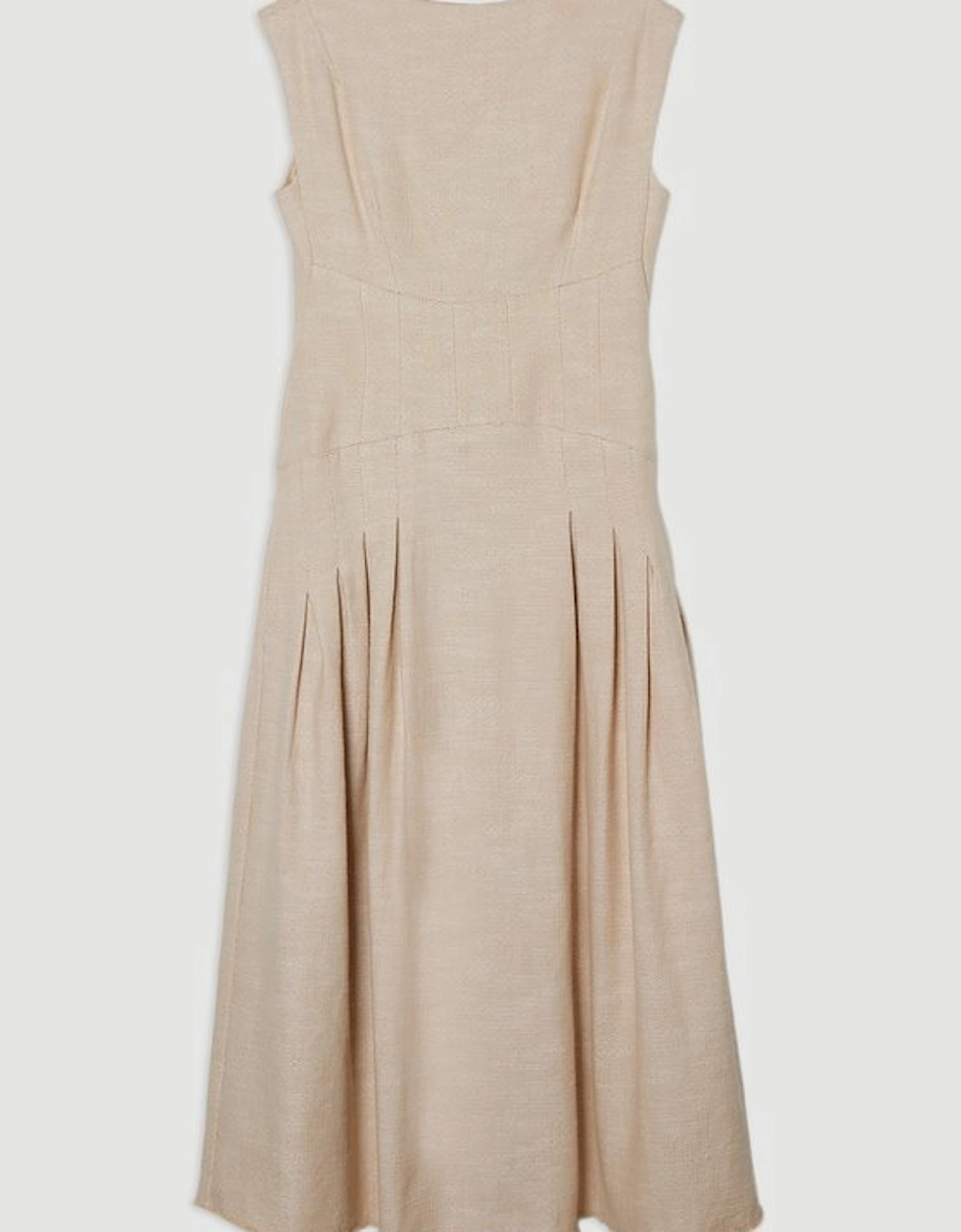 Spring Tweed Tailored Sleeveless Full Skirted Midi Dress