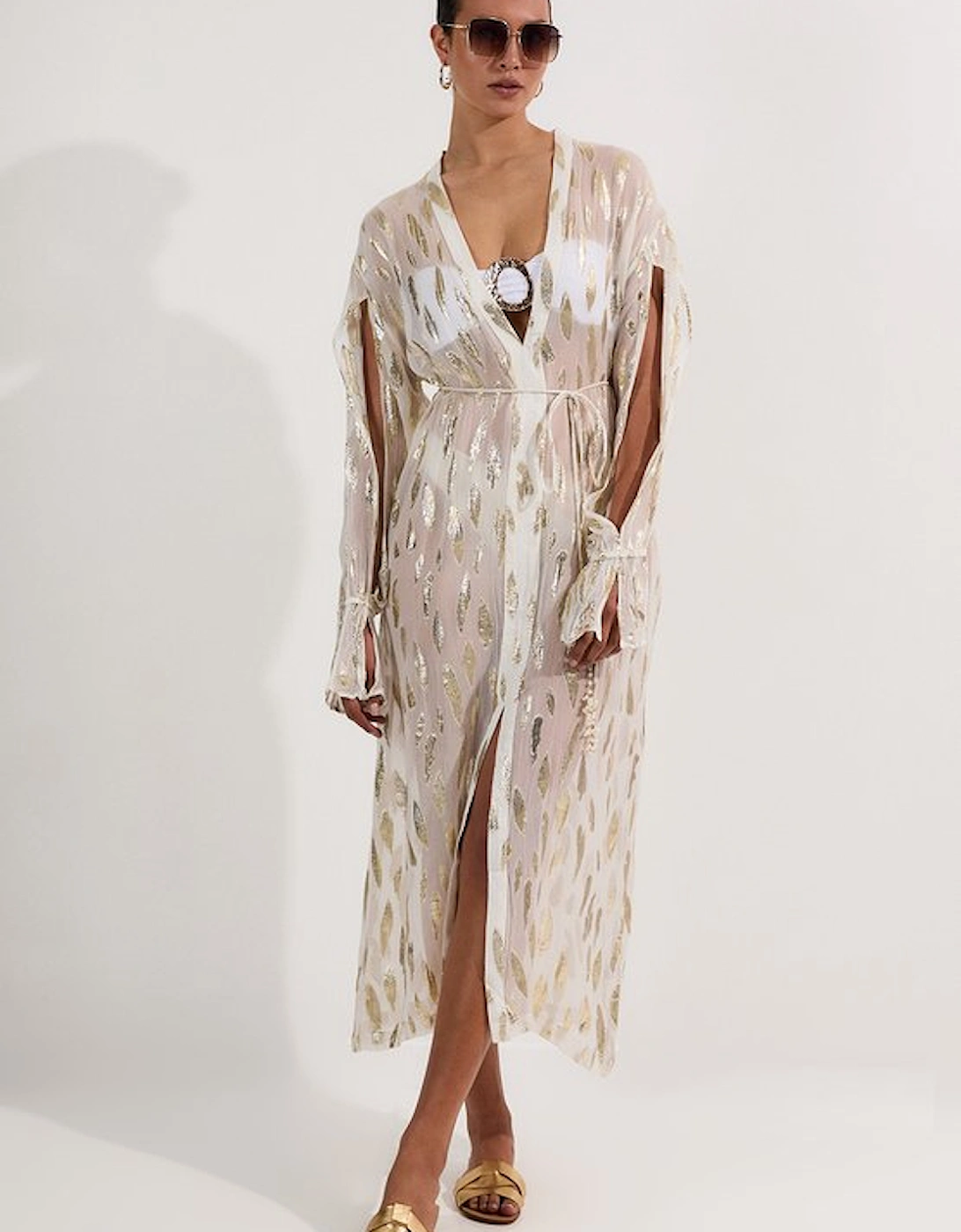 Beach Metallic Thread Plunge Shirt Maxi Dress, 5 of 4
